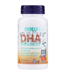Dha Kids 100mg, Omega-3 pentru Copii - 60 Tablete Masticabile Now Foods