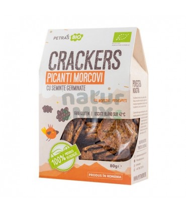 Crackers (Biscuiti) picanti cu morcovi si seminte germinate ecologici/bio, Petras Bio, 100 g